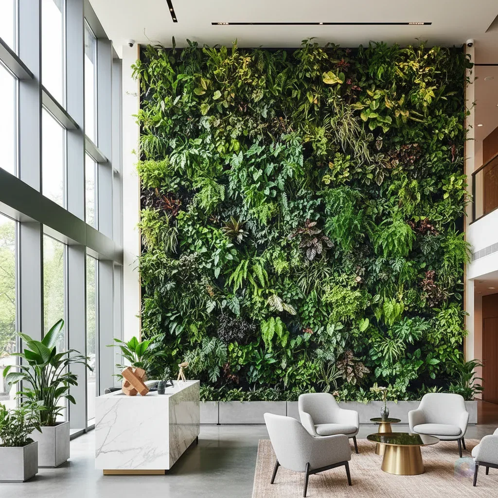 Diseño de ambientes con muros verdes y decoración de interiores y exteriores.